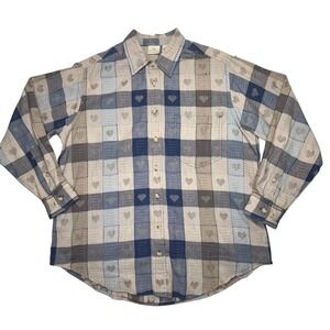 Cascade Blues Vintage Heart Print Shirt Womens XL Cottagecore Patchwork Cotton
